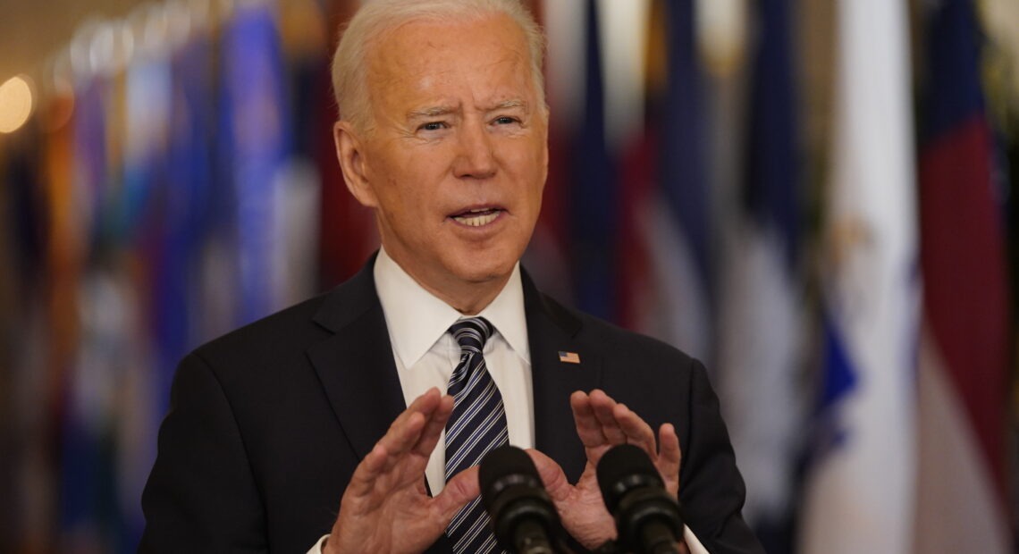 President Biden speaks in the East Room of the White House Thursday, March 11, 2021. Bloomberg/Bloomberg via Getty Images