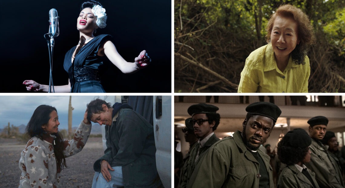 Clockwise from top left: Audra Day in United States Vs. Billie Holiday, Yuh-Jung Youn in Minari, Daniel Kaluuya in Judas and the Black Messiah, Nomadland director ChloÃ© Zhao with Frances McDormand. Takashi Seida/Hulu, A24, Glen Wilson/Warner Bros., Joshua James Richards/20th Century Studios