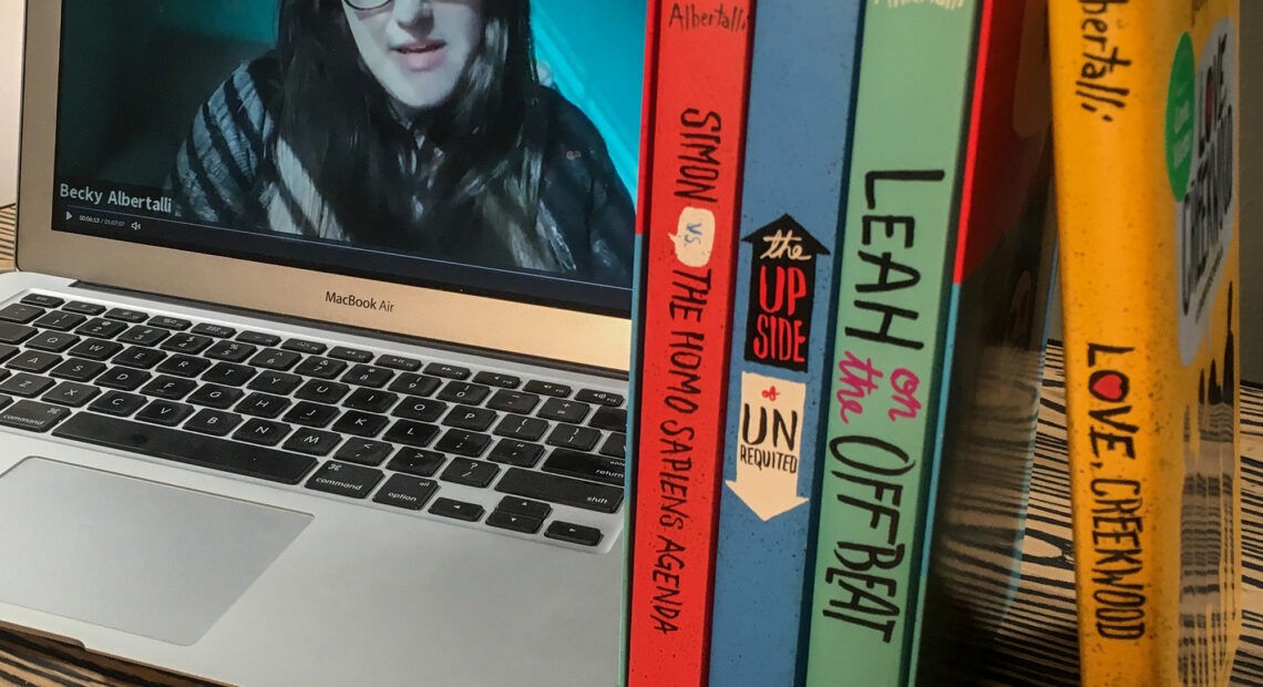 Author Becky Albertalli with her book collection.