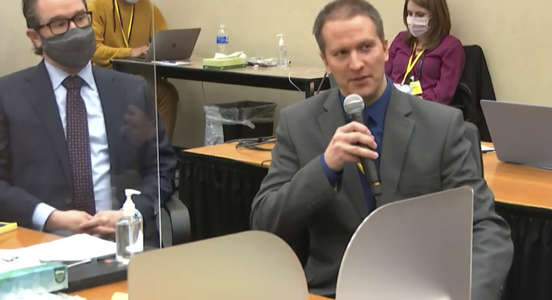 Former Minneapolis police officer Derek Chauvin tells the judge on Thursday he will not testify on his own behalf in his trial over the death of George Floyd. His attorney, Eric Nelson, is seen at left. Court TV/Pool via AP