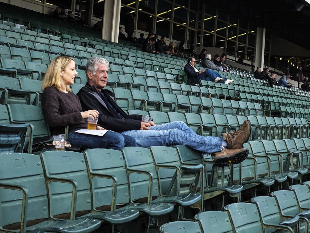 Laurie Woolever and Anthony Bourdain at the Aqueduct Racetrack in Queens, N.Y. CNN/Ecco