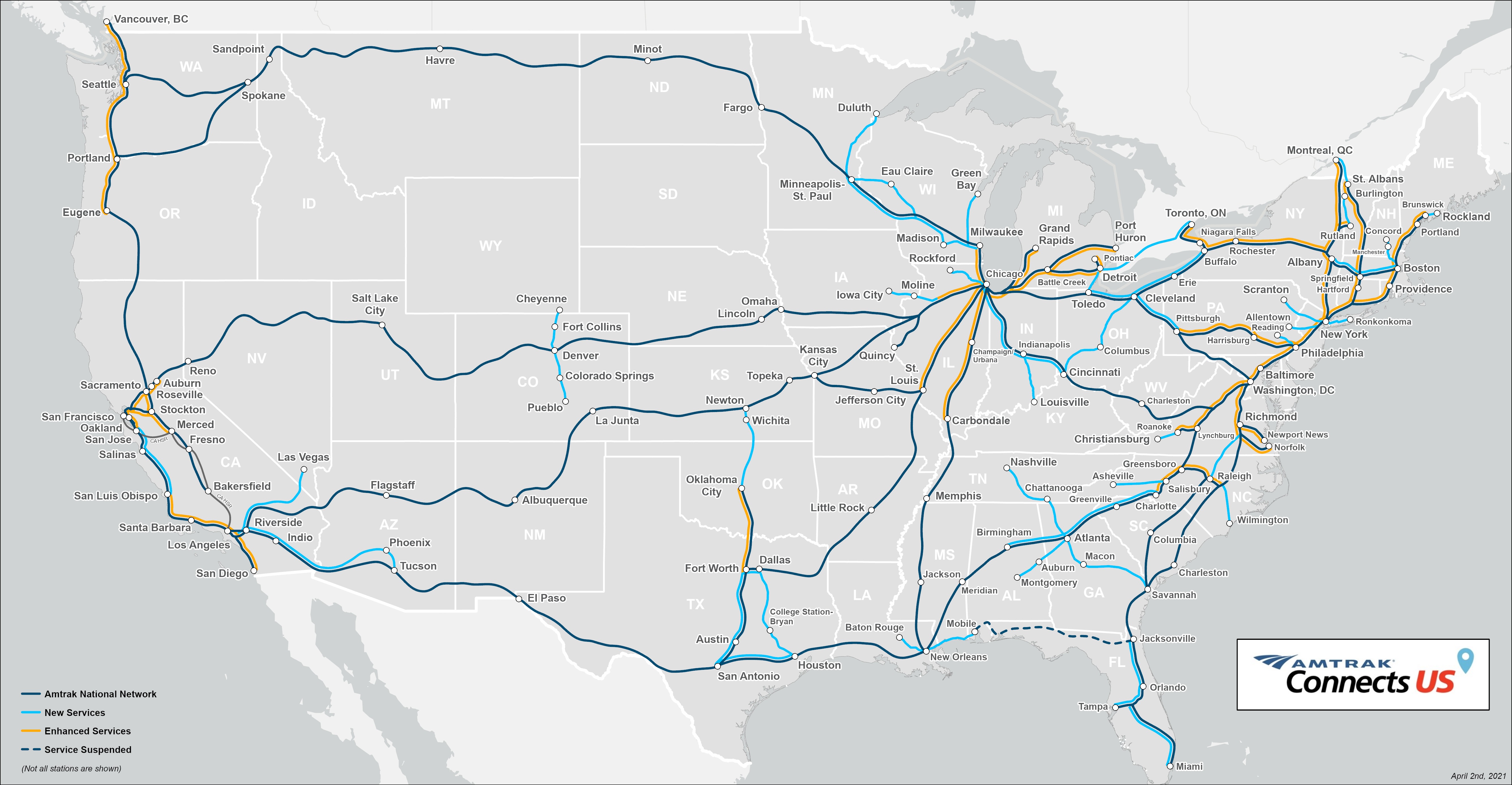 Amtrak's proposed enhanced services map