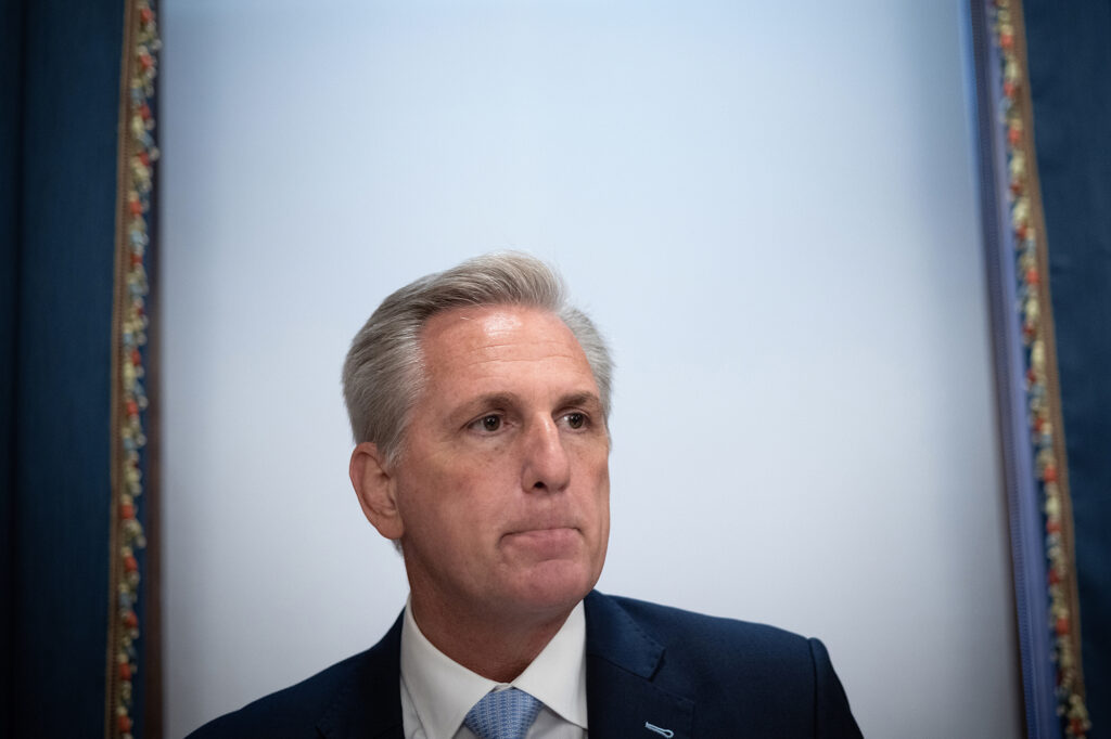 House Minority Leader Kevin McCarthy, R-Calif., speaks with reporters last week. Win McNamee/Getty Images