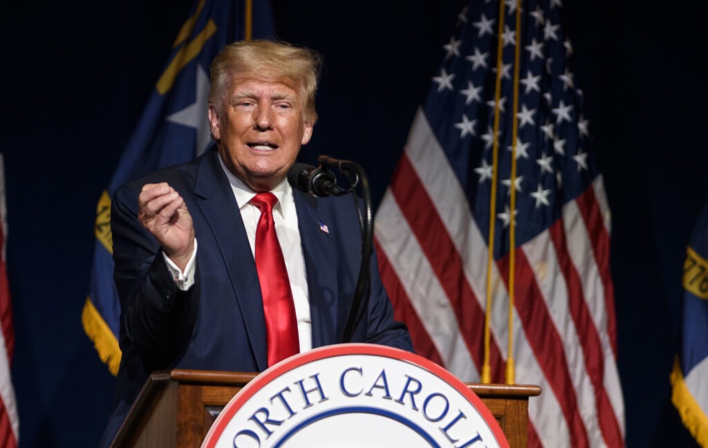 Former President Donald Trump addresses the North Carolina Republican Party's annual state convention on June 5. Melissa Sue Gerrits/Getty Images