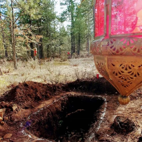 A green burial at White Eagle Memorial Cemetery near Goldendale, Washington. Stratman family members dug this grave and conducted their own ceremony.