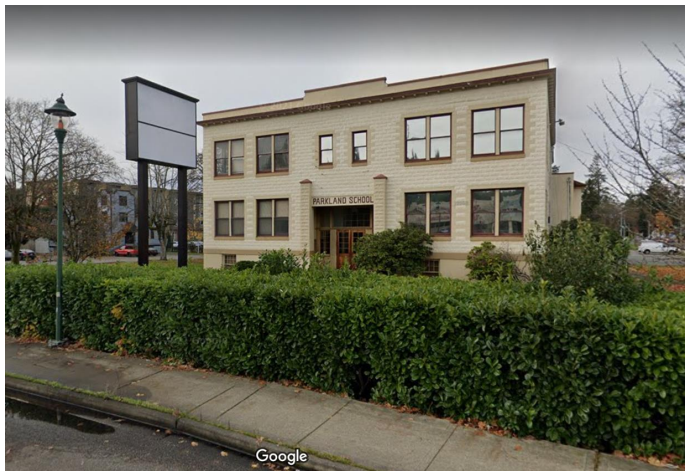 The Parkland School building, owned by Pacific Lutheran University, that community members are trying to save from demolition. Photo from June 21 presentation by the Pierce County Landmarks & Historic Preservation Commission.