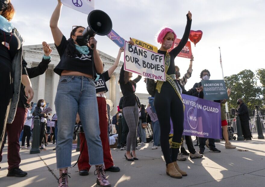 Abortion-rights and anti-abortion activists rally outside the Supreme Court on Nov. 1, 2021 as arguments were set to begin about abortion by the court, on Capitol Hill in Washington D.C.