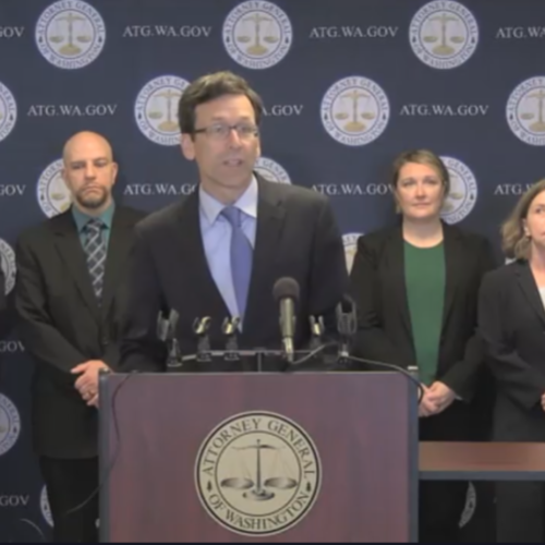 Washington Attorney General Bob Ferguson speaks at a news conference to announce the first convictions stemming from a forensic genealogy grant program his office created to help local police agencies solve cold cases.