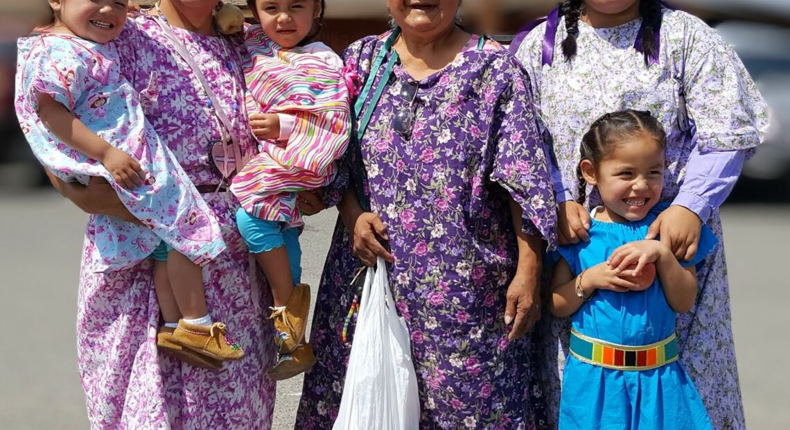 Native women in traditional dresses