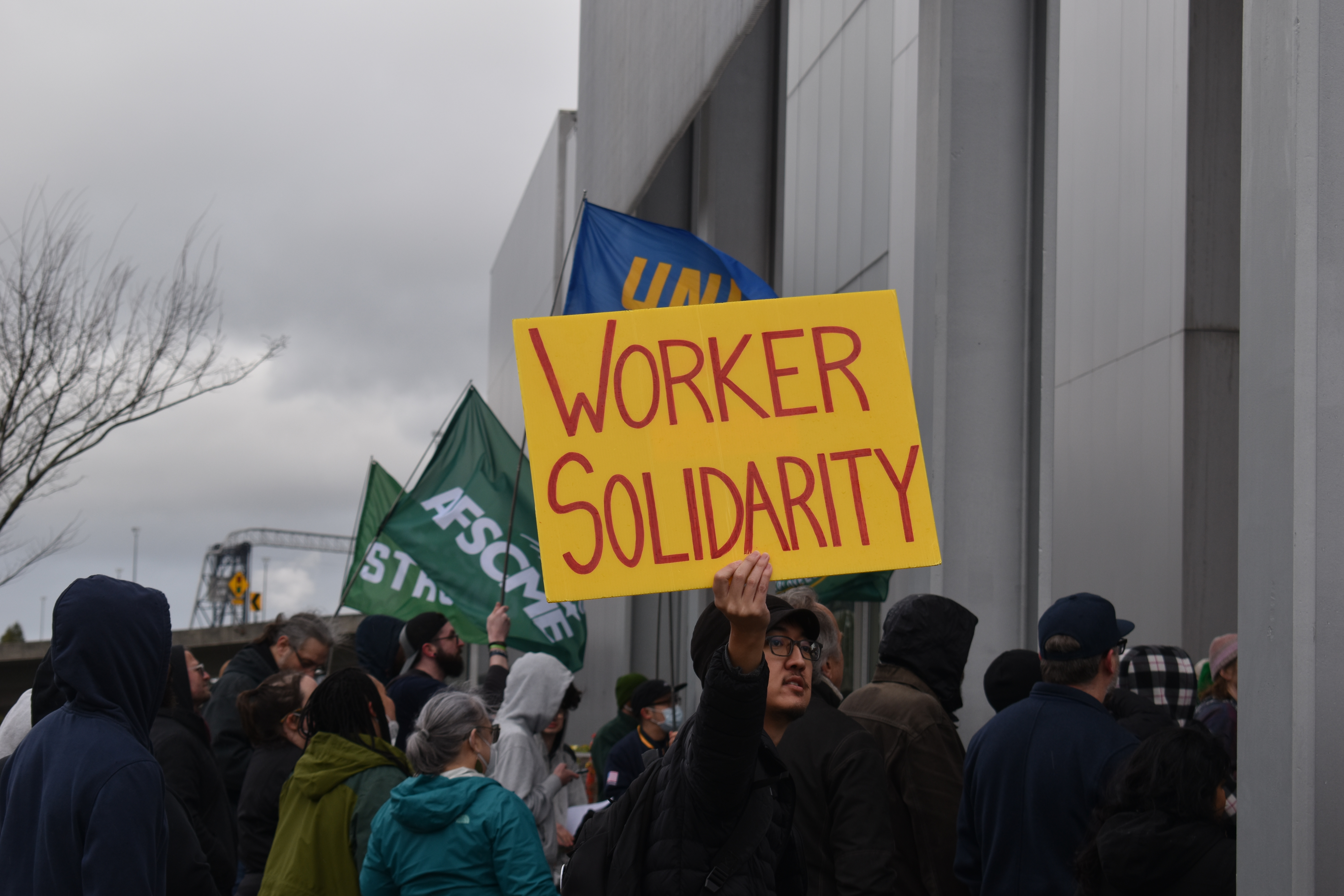 Labor groups from across the South Sound came out to support the museum employees. Photo by Lauren Gallup.