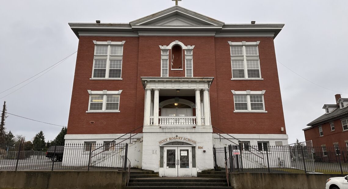 The old Holy Rosary school building in Tacoma is serving as an emergency shelter space for a third winter. (Credit: Lauren Gallup / NWPB)