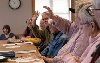 At the Port Angeles Senior and Community Center, a group of community members meets up every Thursday morning to talk politics. On March 14, the Thursday following Washington state's presidential primary elections, the place was filled with voices eager to discuss presidential politics. (Credit: Tela Moss / NWPB)