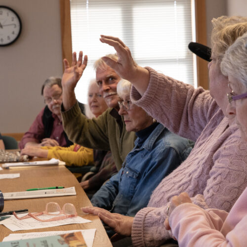 At the Port Angeles Senior and Community Center, a group of community members meets up every Thursday morning to talk politics. On March 14, the Thursday following Washington state's presidential primary elections, the place was filled with voices eager to discuss presidential politics. (Credit: Tela Moss / NWPB)