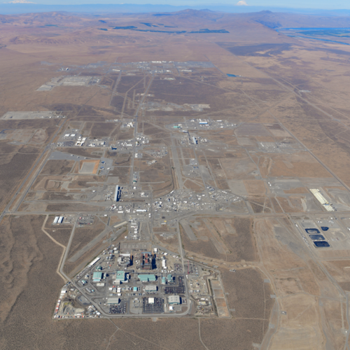 A 2021 aerial photo of Hanford’s 200 Area, which houses the tanks and under-construction Waste Treatment Plant, in southeast Washington.