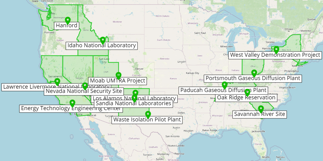 A TRAC view of the remaining sites across the DOE-EM Complex that need restoration and closure.