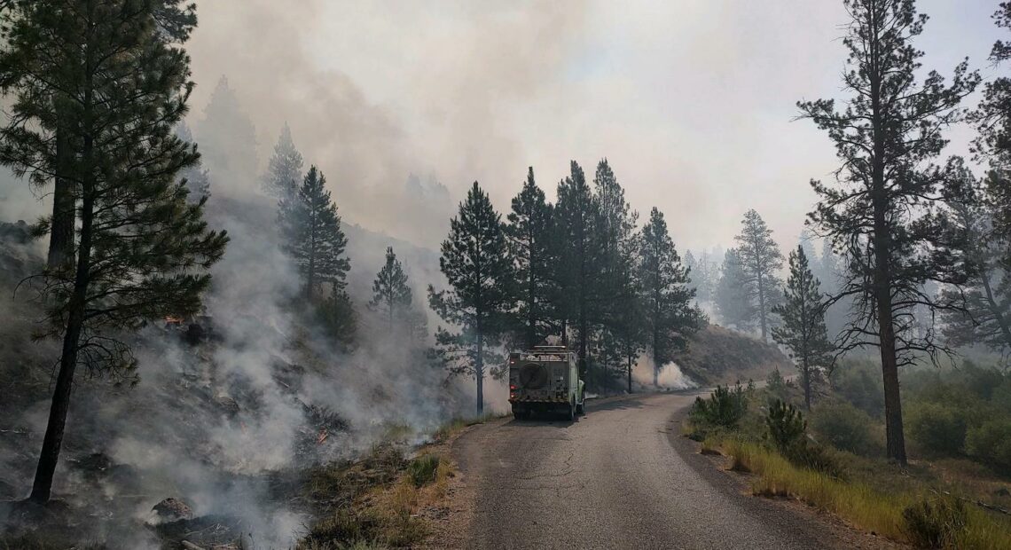 Fire crews working within the Falls fire in eastern Oregon.