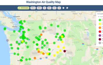 Map showing air quality levels in Washington state